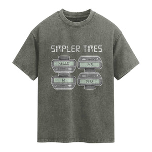 Simpler Times Retro Pager Code Nostalgia 90s Washed Cotton T-Shirt 07734 143 14 1432 Vintage Beeper Graphic