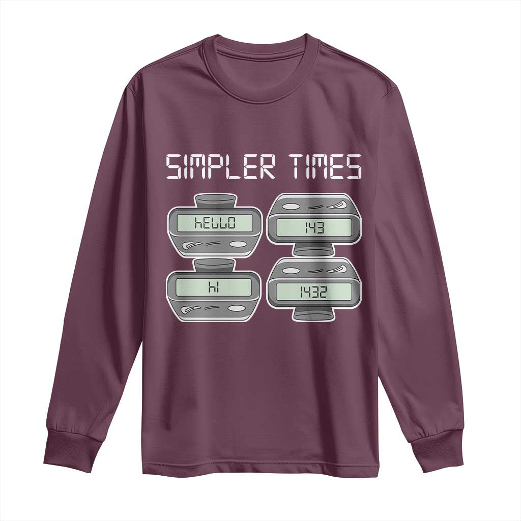 Simpler Times Retro Pager Code Nostalgia 90s Long Sleeve Shirt 07734 143 14 1432 Vintage Beeper Graphic