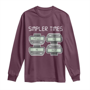 Simpler Times Retro Pager Code Nostalgia 90s Long Sleeve Shirt 07734 143 14 1432 Vintage Beeper Graphic