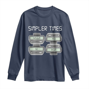 Simpler Times Retro Pager Code Nostalgia 90s Long Sleeve Shirt 07734 143 14 1432 Vintage Beeper Graphic