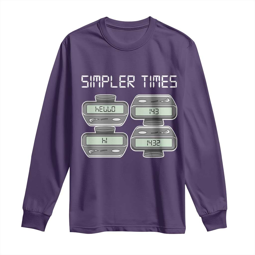 Simpler Times Retro Pager Code Nostalgia 90s Long Sleeve Shirt 07734 143 14 1432 Vintage Beeper Graphic