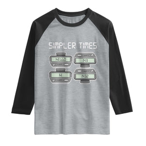 Simpler Times Retro Pager Code Nostalgia 90s Raglan Shirt 07734 143 14 1432 Vintage Beeper Graphic