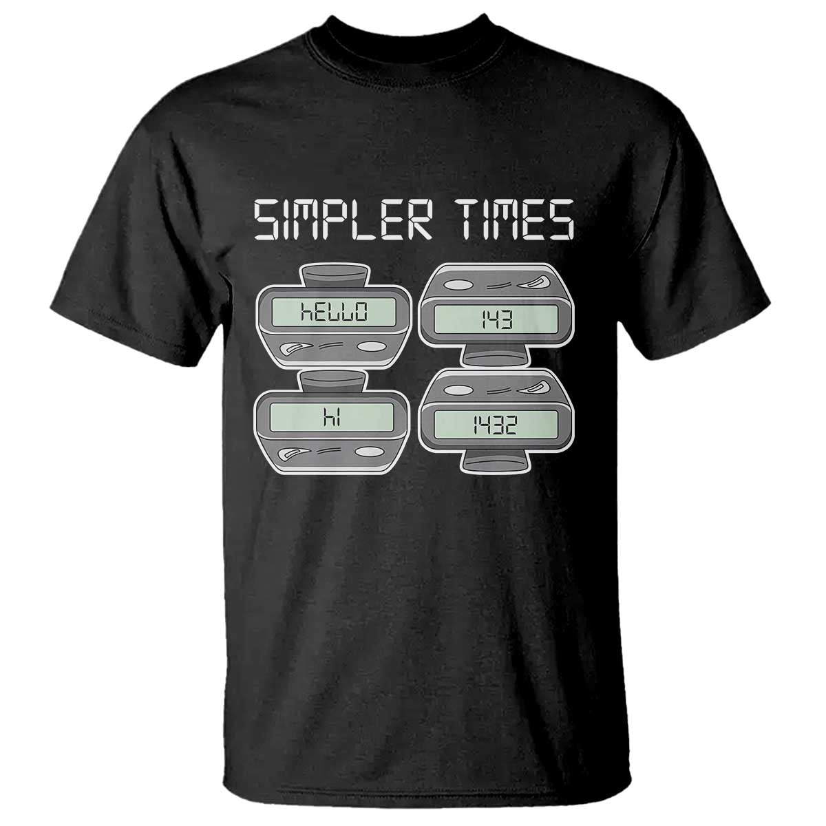 Simpler Times Retro Pager Code Nostalgia 90s T Shirt 07734 143 14 1432 Vintage Beeper Graphic