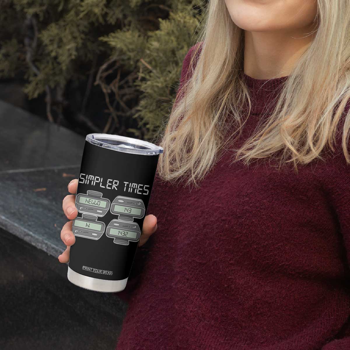 Simpler Times Retro Pager Code Nostalgia 90s Tumbler Cup 07734 143 14 1432 Vintage Beeper Graphic