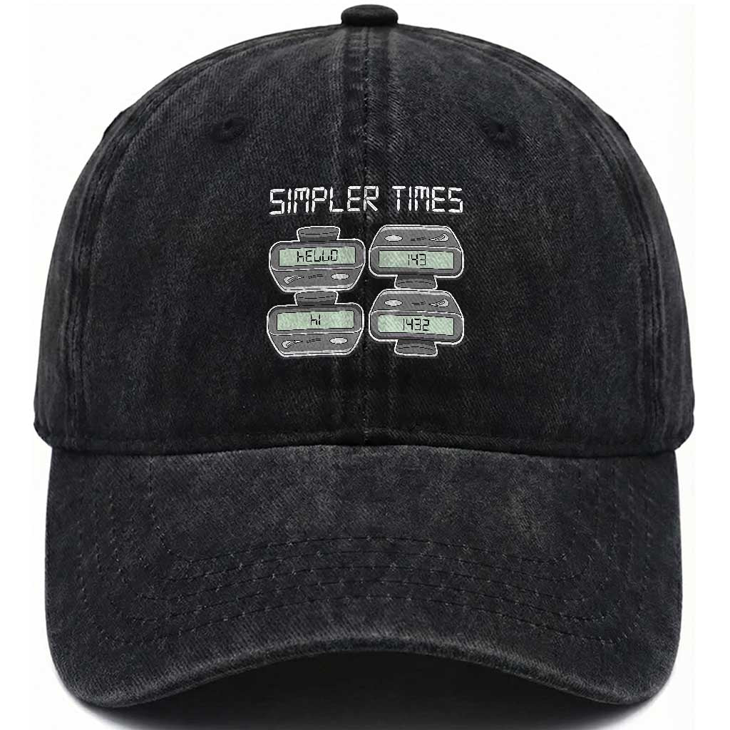 Simpler Times Retro Pager Code Nostalgia 90s Washed Cotton Baseball Cap 07734 143 14 1432 Vintage Beeper Graphic