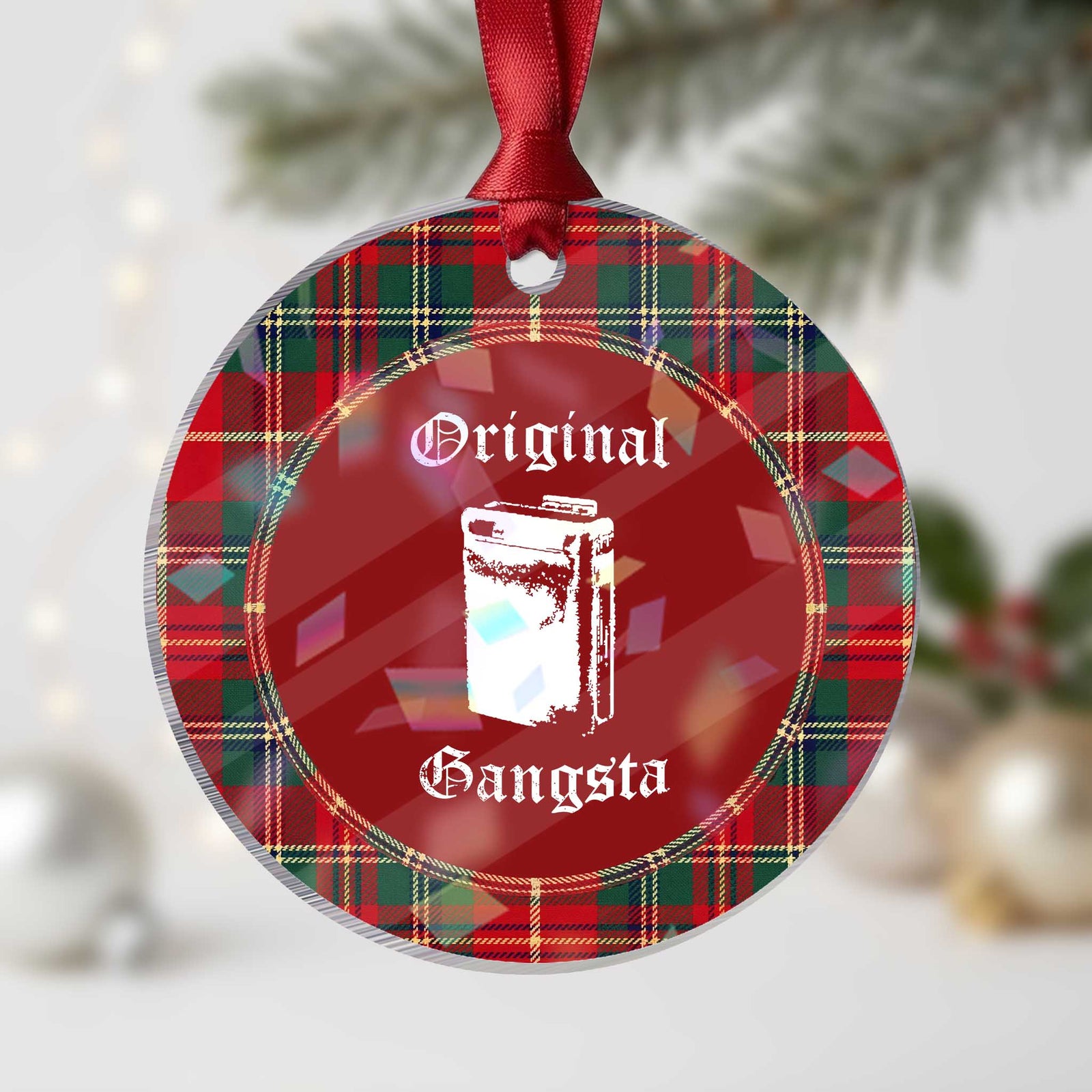 Original Gangsta Vintage Portable Cassette Player Holographic Acrylic Ornament Retro 80s 90s Music Audio Inspo