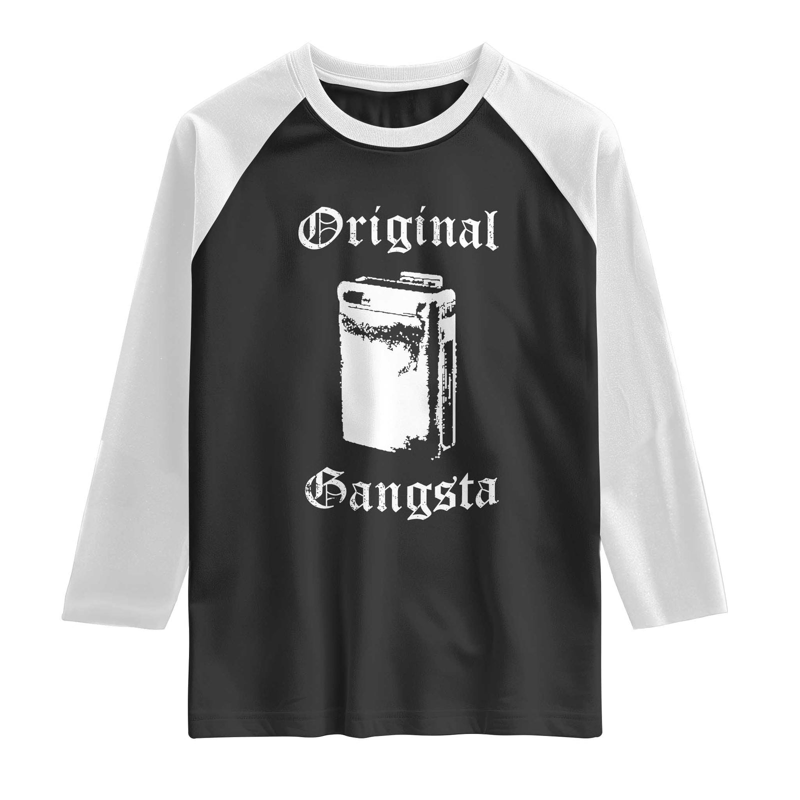 Original Gangsta Vintage Portable Cassette Player Raglan Shirt Retro 80s 90s Music Audio Inspo