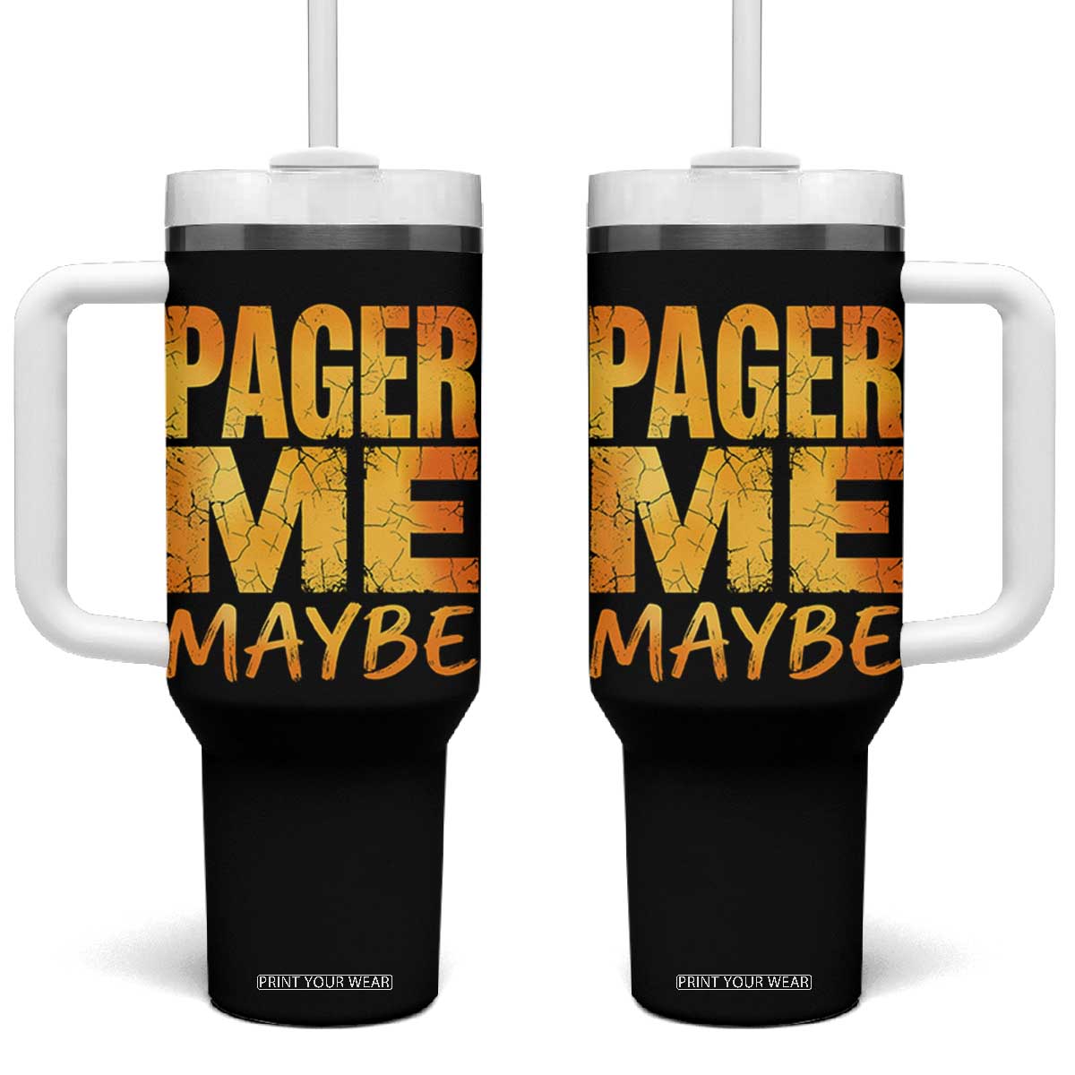 Pager Me Maybe Funny Vintage Beeper Code Tumbler With Handle 90s Retro Tech Pop Culture