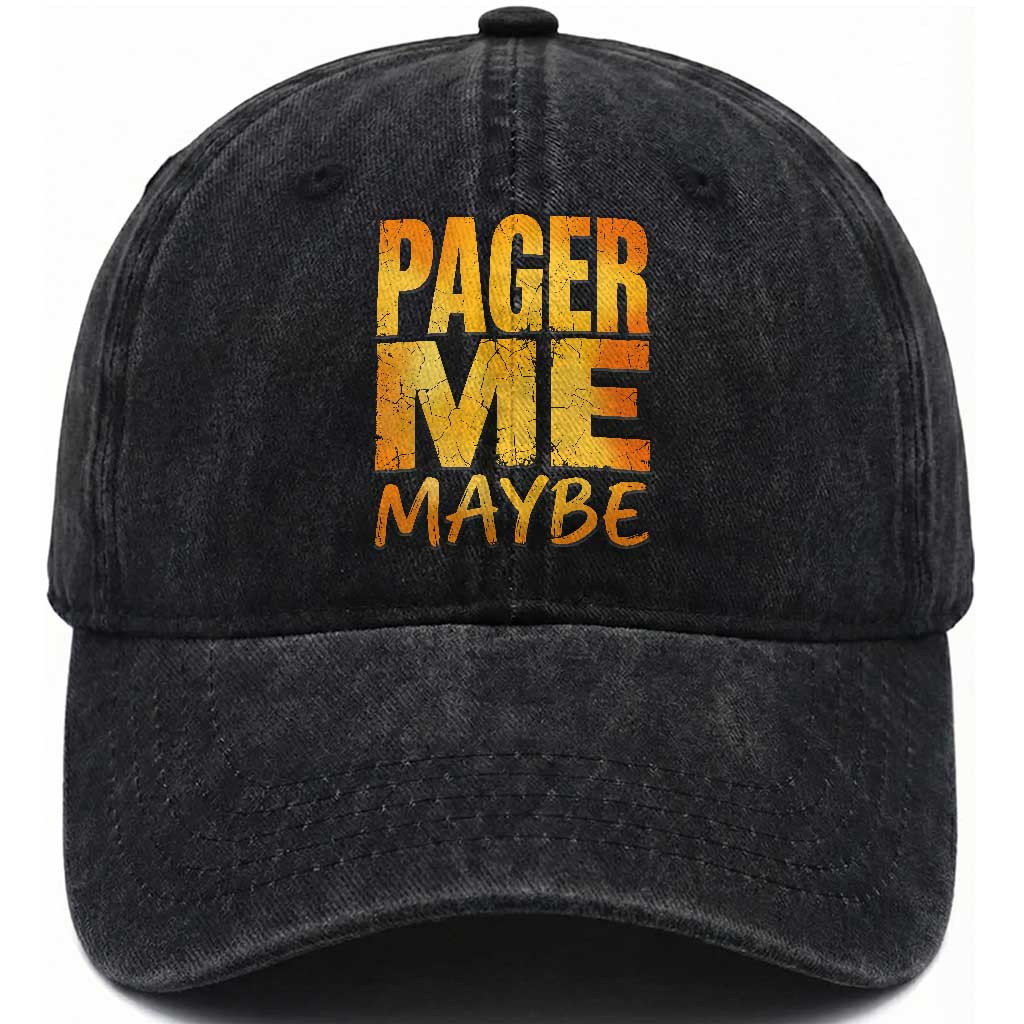 Pager Me Maybe Funny Vintage Beeper Code Washed Cotton Baseball Cap 90s Retro Tech Pop Culture