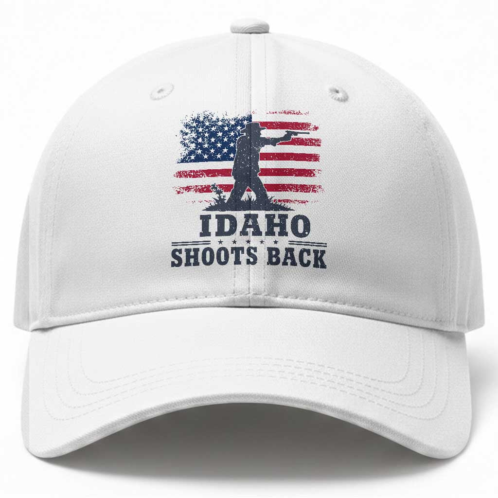 Idaho Shoots Back Distressed American Flag Baseball Cap Cowboy Gunslinger Graphic TS02 Print Your Wear