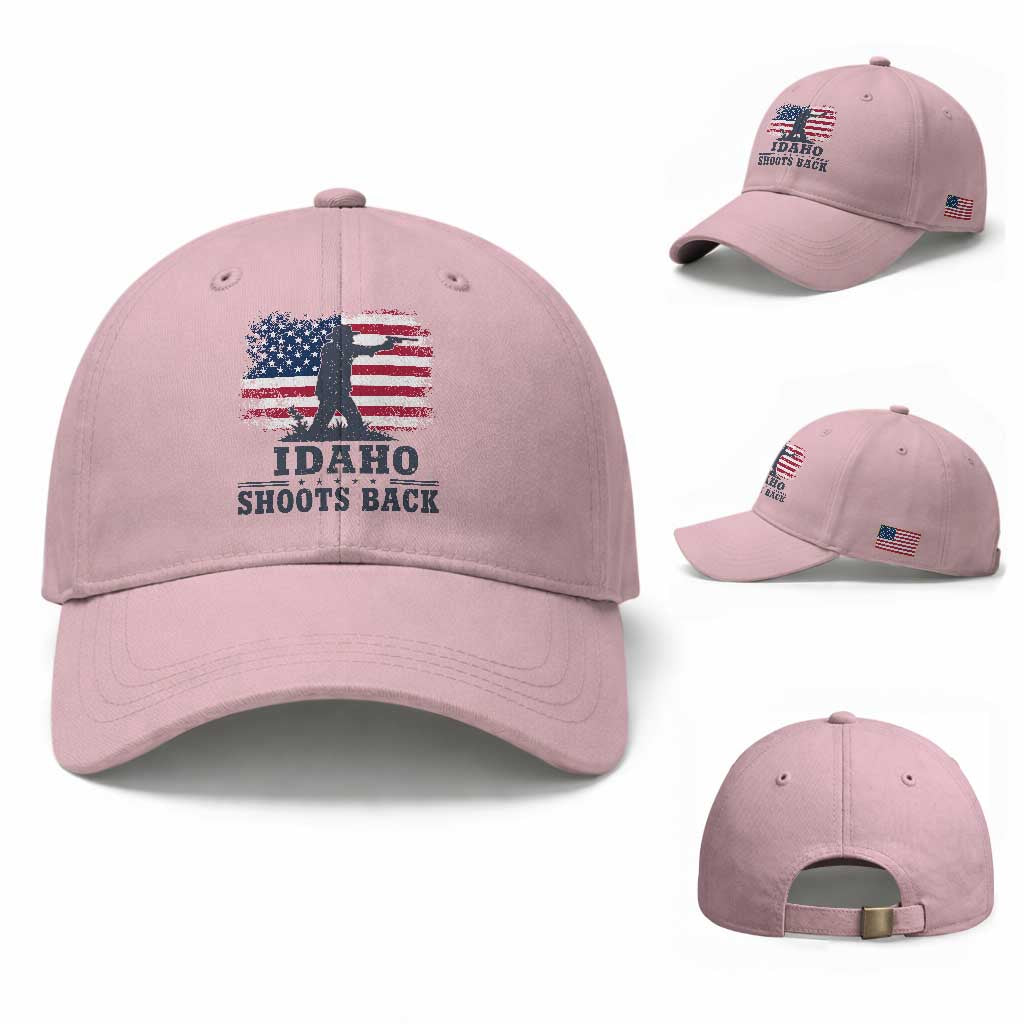 Idaho Shoots Back Distressed American Flag Baseball Cap Cowboy Gunslinger Graphic TS02 Baseball Cap Universal Fit Light Pink Print Your Wear