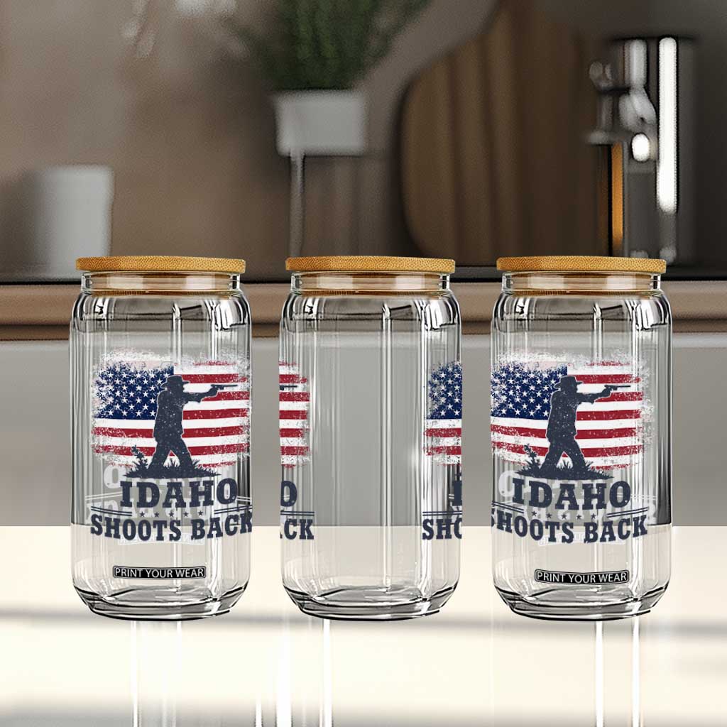 Idaho Shoots Back Distressed American Flag Glass Can Cowboy Gunslinger Graphic TS02 Print Your Wear