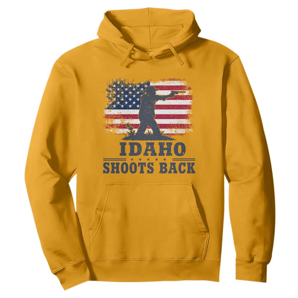 Idaho Shoots Back Distressed American Flag Hoodie Cowboy Gunslinger Graphic TS02 Gold Print Your Wear