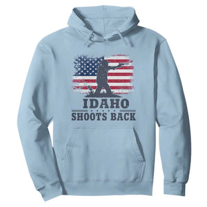 Idaho Shoots Back Distressed American Flag Hoodie Cowboy Gunslinger Graphic TS02 Light Blue Print Your Wear