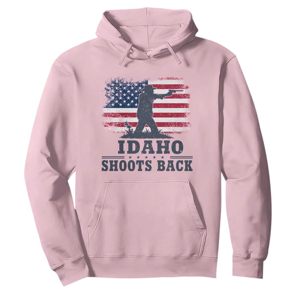 Idaho Shoots Back Distressed American Flag Hoodie Cowboy Gunslinger Graphic TS02 Light Pink Print Your Wear