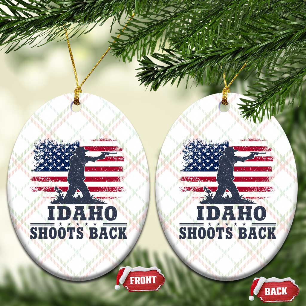 Idaho Shoots Back Distressed American Flag Ceramic Ornament Cowboy Gunslinger Graphic TS02 Print Your Wear