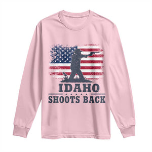 Idaho Shoots Back Distressed American Flag Long Sleeve Shirt Cowboy Gunslinger Graphic TS02 Light Pink Print Your Wear