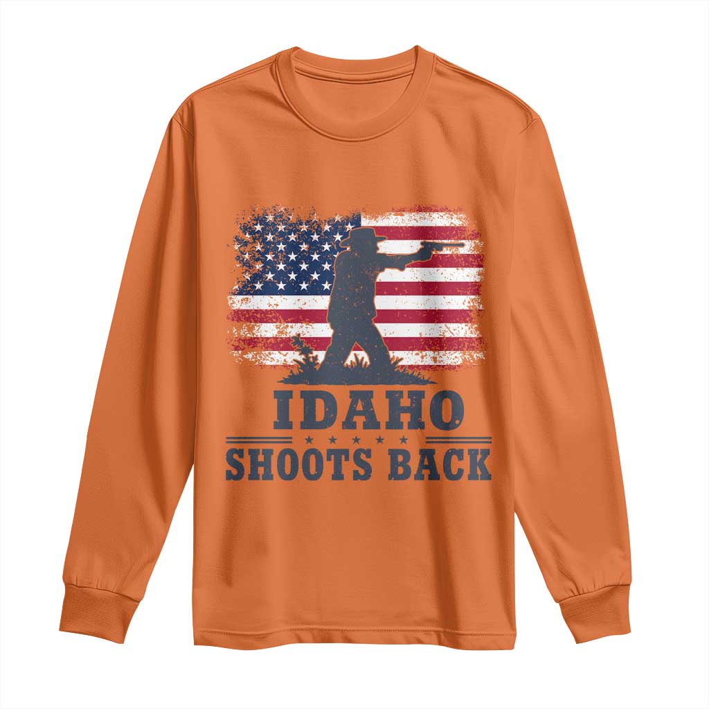 Idaho Shoots Back Distressed American Flag Long Sleeve Shirt Cowboy Gunslinger Graphic TS02 Orange Print Your Wear