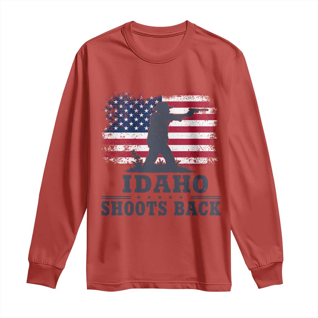 Idaho Shoots Back Distressed American Flag Long Sleeve Shirt Cowboy Gunslinger Graphic TS02 Red Print Your Wear