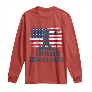 Idaho Shoots Back Distressed American Flag Long Sleeve Shirt Cowboy Gunslinger Graphic TS02 Red Print Your Wear