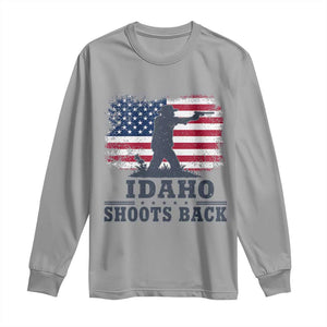 Idaho Shoots Back Distressed American Flag Long Sleeve Shirt Cowboy Gunslinger Graphic TS02 Sport Gray Print Your Wear