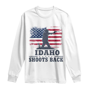 Idaho Shoots Back Distressed American Flag Long Sleeve Shirt Cowboy Gunslinger Graphic TS02 White Print Your Wear