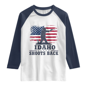 Idaho Shoots Back Distressed American Flag Raglan Shirt Cowboy Gunslinger Graphic TS02 White Navy Print Your Wear