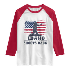 Idaho Shoots Back Distressed American Flag Raglan Shirt Cowboy Gunslinger Graphic TS02 White Red Print Your Wear