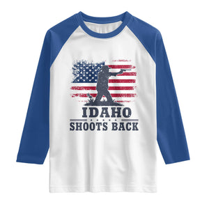 Idaho Shoots Back Distressed American Flag Raglan Shirt Cowboy Gunslinger Graphic TS02 White Royal Print Your Wear