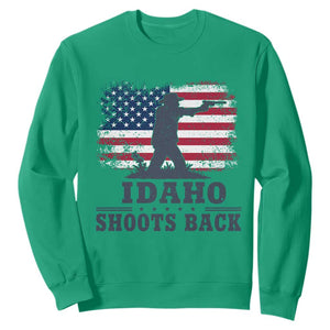 Idaho Shoots Back Distressed American Flag Sweatshirt Cowboy Gunslinger Graphic TS02 Irish Green Print Your Wear