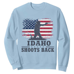 Idaho Shoots Back Distressed American Flag Sweatshirt Cowboy Gunslinger Graphic TS02 Light Blue Print Your Wear
