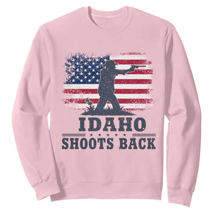 Idaho Shoots Back Distressed American Flag Sweatshirt Cowboy Gunslinger Graphic TS02 Light Pink Print Your Wear