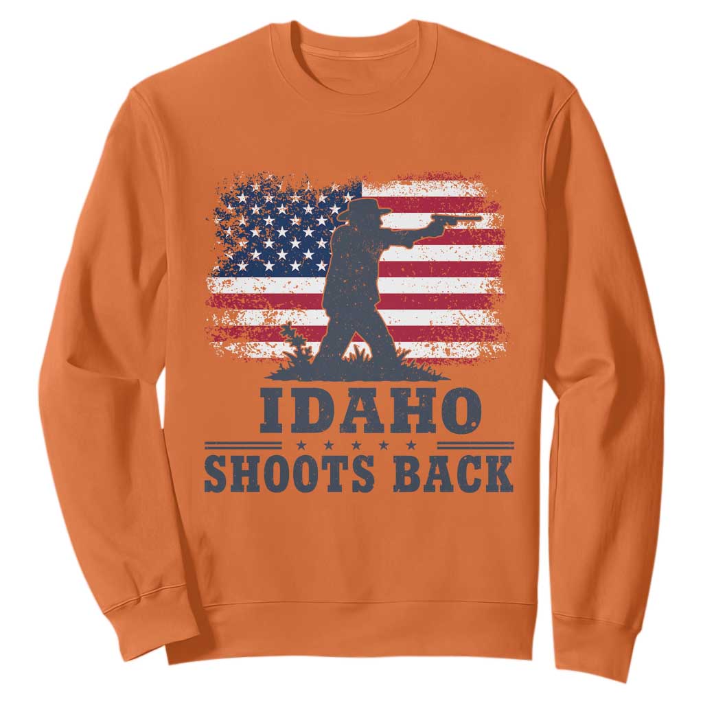Idaho Shoots Back Distressed American Flag Sweatshirt Cowboy Gunslinger Graphic TS02 Orange Print Your Wear