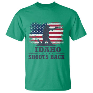 Idaho Shoots Back Distressed American Flag T Shirt Cowboy Gunslinger Graphic TS02 Irish Green Print Your Wear