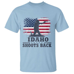 Idaho Shoots Back Distressed American Flag T Shirt Cowboy Gunslinger Graphic TS02 Light Blue Print Your Wear