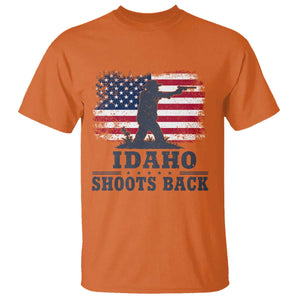 Idaho Shoots Back Distressed American Flag T Shirt Cowboy Gunslinger Graphic TS02 Orange Print Your Wear