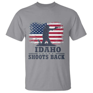 Idaho Shoots Back Distressed American Flag T Shirt Cowboy Gunslinger Graphic TS02 Sport Gray Print Your Wear
