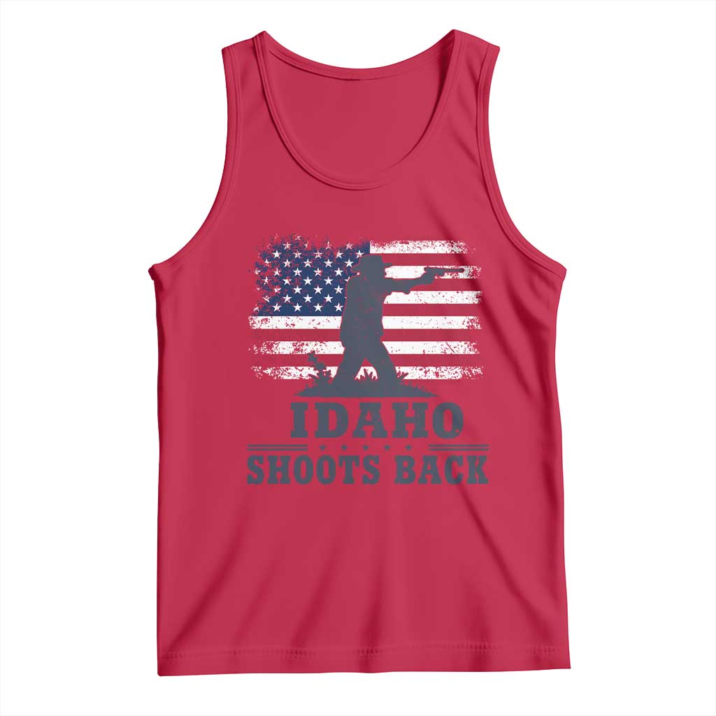 Idaho Shoots Back Distressed American Flag Tank Top Cowboy Gunslinger Graphic TS02 Red Print Your Wear