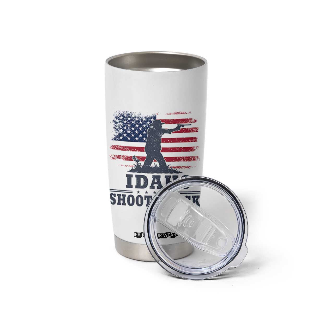 Idaho Shoots Back Distressed American Flag Tumbler Cup Cowboy Gunslinger Graphic TS02 Print Your Wear