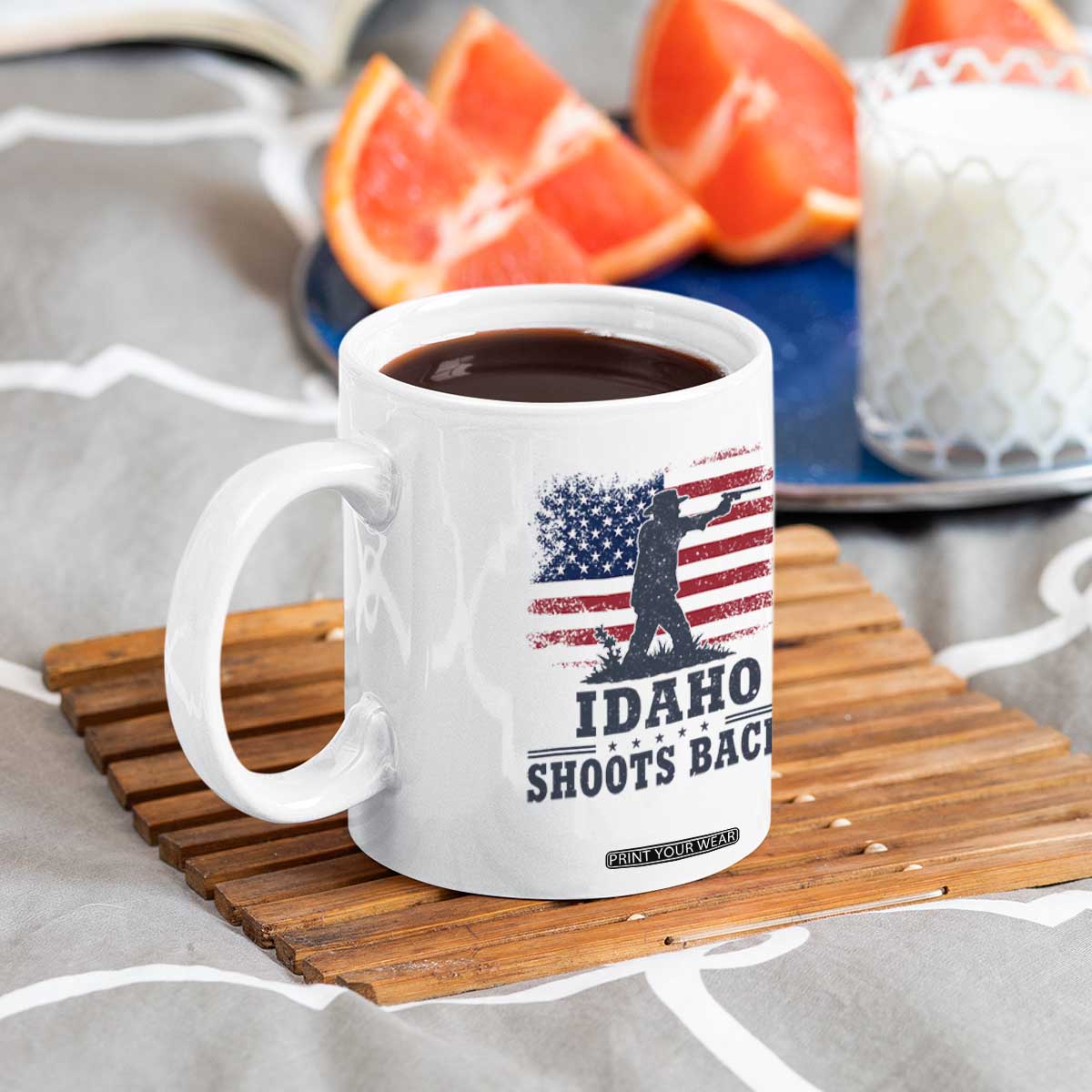 Idaho Shoots Back Distressed American Flag Coffee Mug Cowboy Gunslinger Graphic TS02 Print Your Wear
