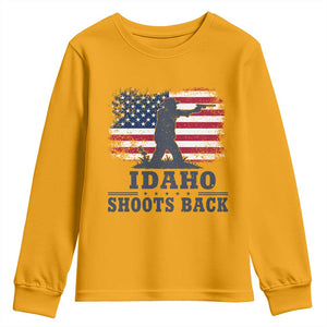 Idaho Shoots Back Distressed American Flag Youth Sweatshirt Cowboy Gunslinger Graphic TS02 Gold Print Your Wear
