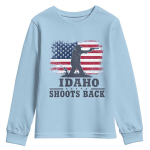 Idaho Shoots Back Distressed American Flag Youth Sweatshirt Cowboy Gunslinger Graphic TS02 Light Blue Print Your Wear