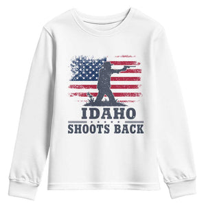 Idaho Shoots Back Distressed American Flag Youth Sweatshirt Cowboy Gunslinger Graphic TS02 White Print Your Wear