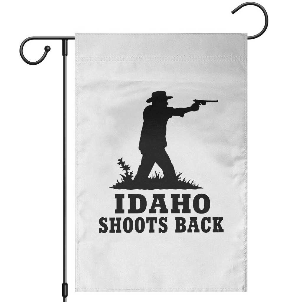 Idaho Shoots Back Minimalist Gunslinger Silhouette State Pride Graphic Garden Flag TS02 White Print Your Wear