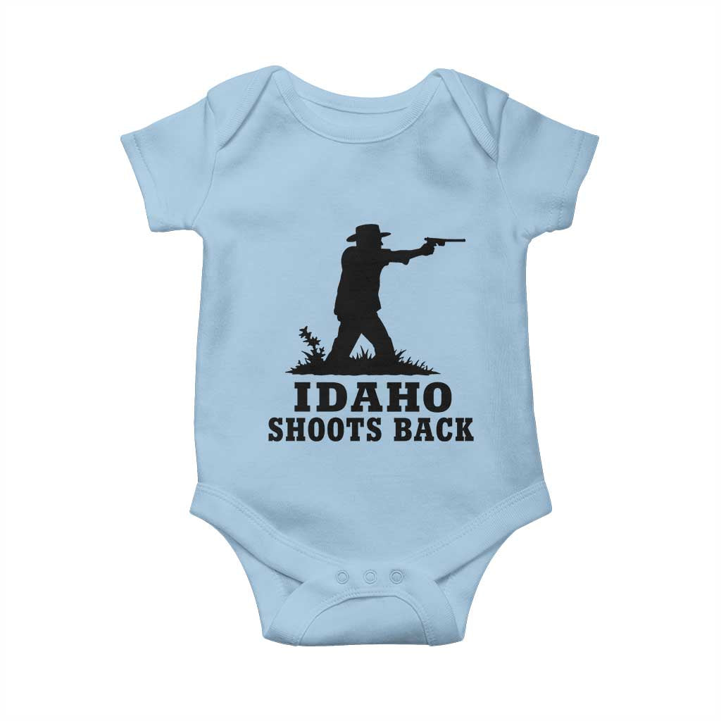 Idaho Shoots Back Minimalist Gunslinger Silhouette State Pride Graphic Baby Onesie TS02 Light Blue Print Your Wear