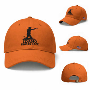 Idaho Shoots Back Minimalist Gunslinger Silhouette State Pride Graphic Baseball Cap TS02 Baseball Cap Universal Fit Orange Print Your Wear