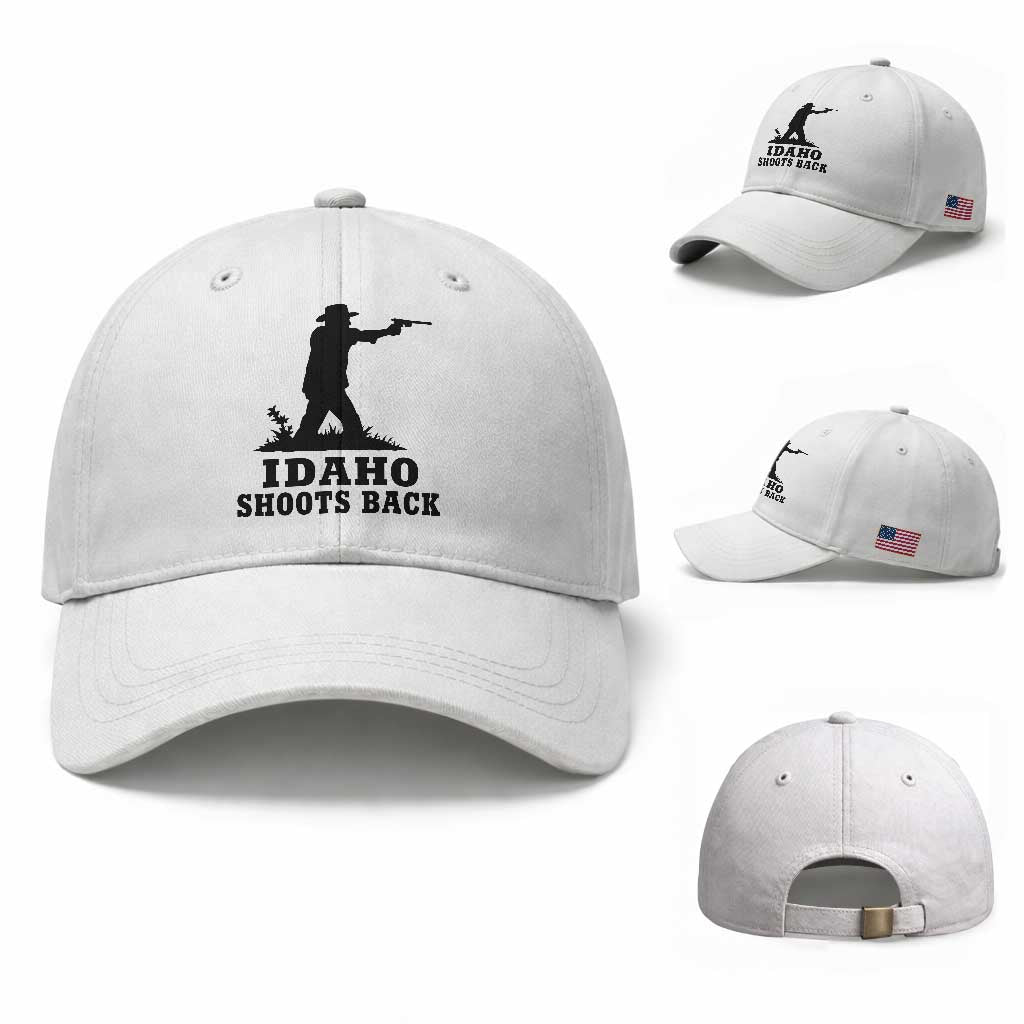 Idaho Shoots Back Minimalist Gunslinger Silhouette State Pride Graphic Baseball Cap TS02 Baseball Cap Universal Fit White Print Your Wear