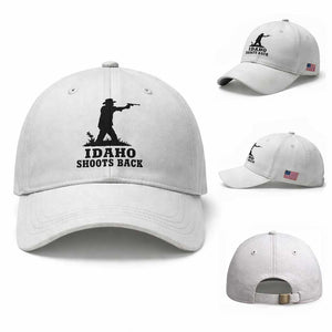 Idaho Shoots Back Minimalist Gunslinger Silhouette State Pride Graphic Baseball Cap TS02 Baseball Cap Universal Fit White Print Your Wear