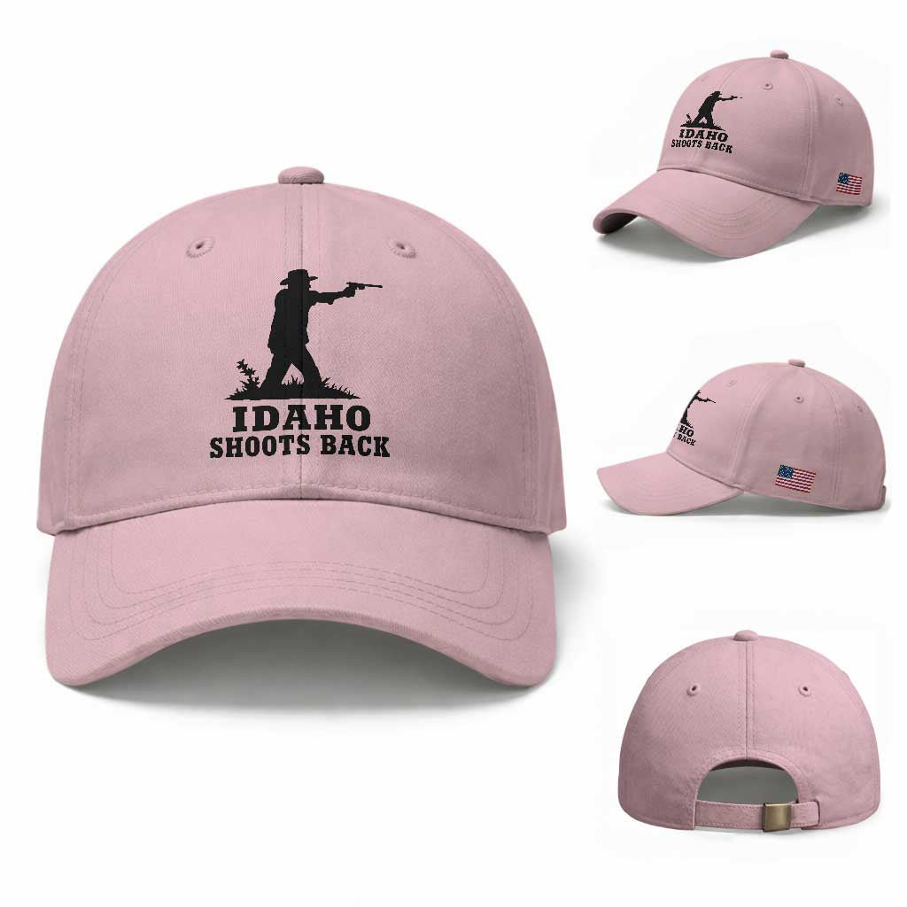 Idaho Shoots Back Minimalist Gunslinger Silhouette State Pride Graphic Baseball Cap TS02 Baseball Cap Universal Fit Light Pink Print Your Wear