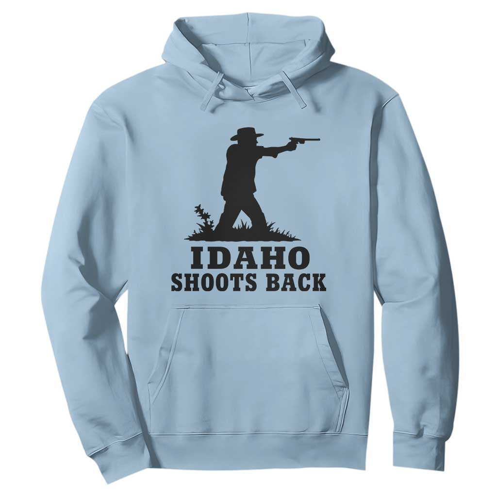 Idaho Shoots Back Minimalist Gunslinger Silhouette State Pride Graphic Hoodie TS02 Light Blue Print Your Wear